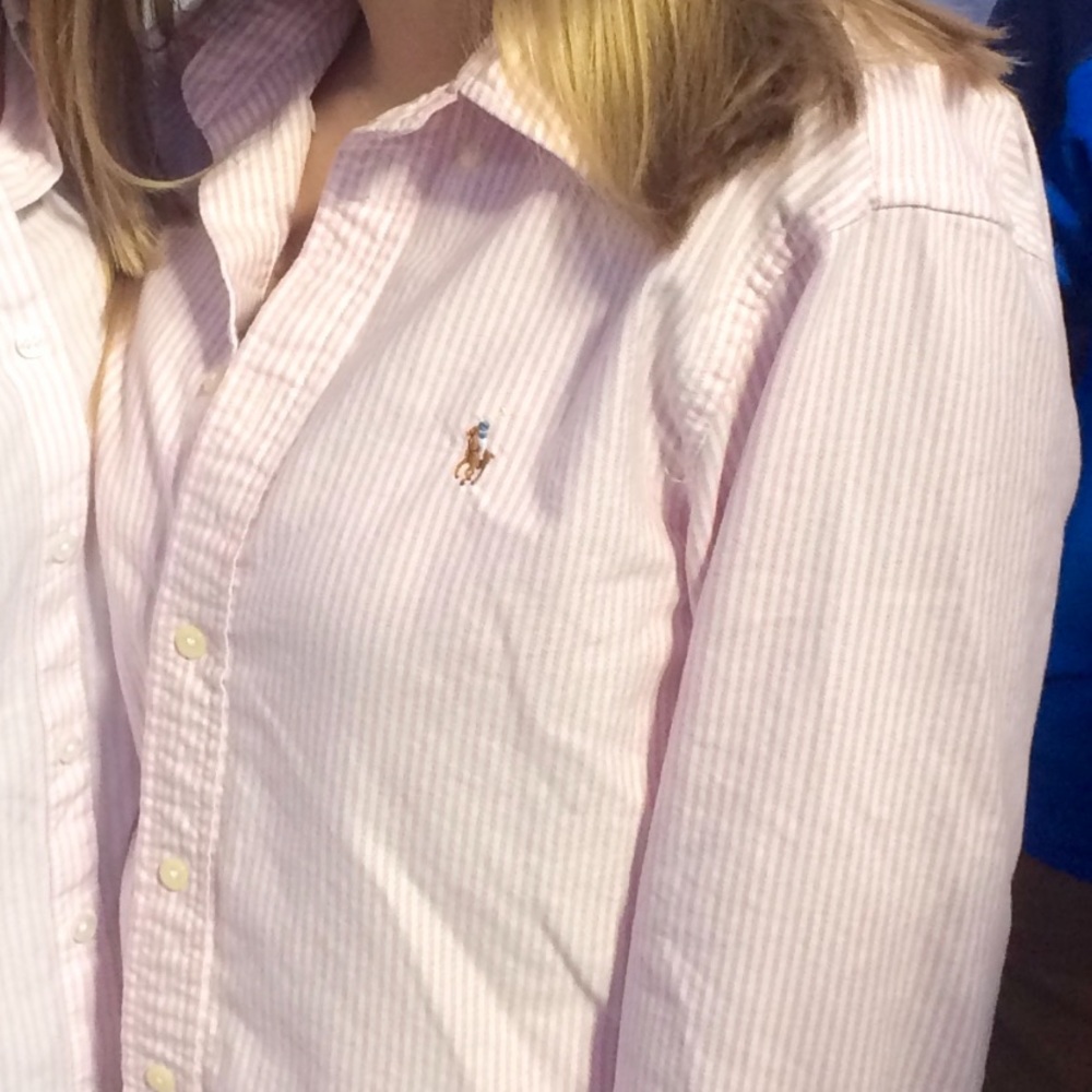 Pink striped polo button down